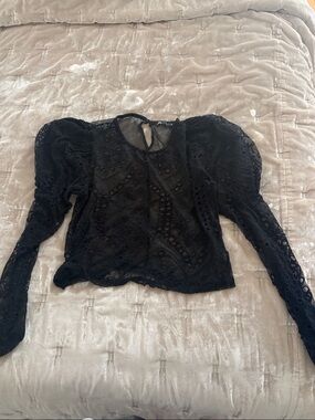 Zara Black Lace Puff-Sleeve Blouse
